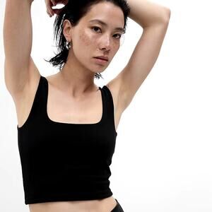 Gap NWT Women's Black Cropped Tank Top Double Layer Square Neck Medium